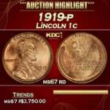 1919-p Lincoln Cent 1c ms67 rd SEGS