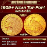 1909-p Gold Indian Half Eagle Near Top Pop! $5 ms65+ USCG