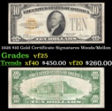 1928 $10 Gold Certificate Signatures Woods/Mellon Grades vf+