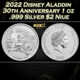 2022 Disney Aladdin 30th Anniversary 1 oz .999 Silver $2 Niue  Round