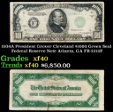 1934A $1000 Green Seal Federal Reserve Note President Grover Cleveland Atlanta, GA Grades xf FR-2212