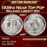 1939-d Walking Liberty Half Dollar Near Top Pop 50c ms67 SEGS