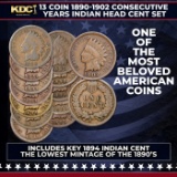 12 Coin 1890-1902 Consecutive Years Indian Head Cent Set