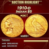 1910-d Gold Indian Half Eagle $5 ms65+ USCG