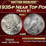 1935-p Peace Dollar Near Top Pop $1 ms66 SEGS