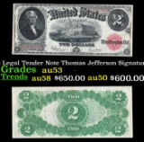 1917 $2 Large Size Legal Tender Note Thomas Jefferson Grades Select AU Signatures Speelman/White