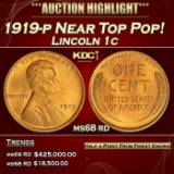 1919-p Lincoln Cent Near Top Pop! 1c ms68 rd SEGS