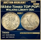 1934-d Walking Liberty Half Dollar Toned TOP POP! 50c ms67+ SEGS