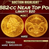 1882-cc Gold Liberty Double Eagle Near Top Pop! $20 ms62 USCG