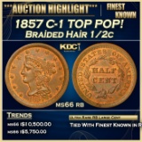 1857 Braided Hair Half Cent C-1 TOP POP! 1/2c ms66 rb SEGS