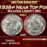 1938-p Walking Liberty Half Dollar Near Top Pop 50c ms67 SEGS