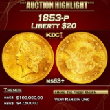 1853-p Gold Liberty Double Eagle $20 ms63+ SEGS