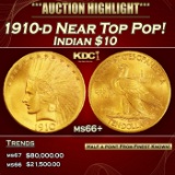 1910-d Gold Indian Eagle Near Top Pop! $10 ms66+ SEGS