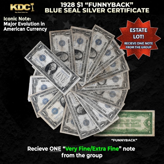 1x 1928 $1 Funnyback Blue Seal Silver Certificate Grades VF/XF
