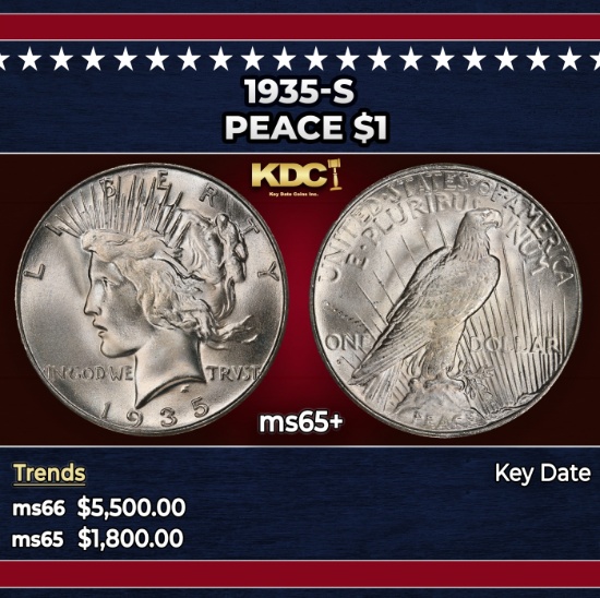 1935-s Peace Dollar $1 ms65+ SEGS