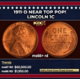 1911-d Lincoln Cent Near Top Pop! 1c ms66+ rd SEGS