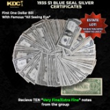 10x 1935 $1 Blue Seal Silver Certificates Grades VF/XF