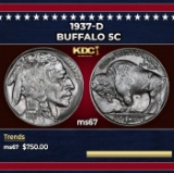 1937-d Buffalo Nickel 5c ms67 SEGS