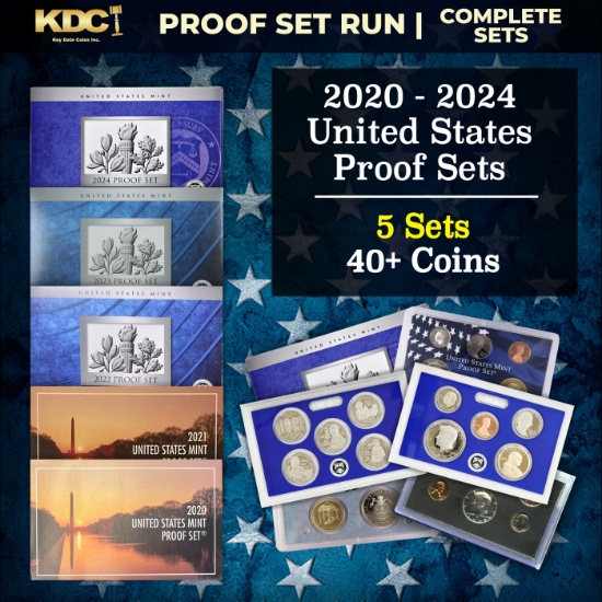 2020-2024 United States Proof Sets Sets 5 Sets, 47 Coins