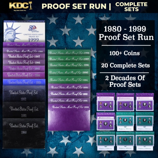 1980-1999 Proof Set Run 107 Coins 20 Complete Sets