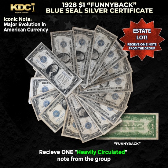 1x 1928 $1 Funnyback Blue Seal Silver Certificate Heavily Circulated