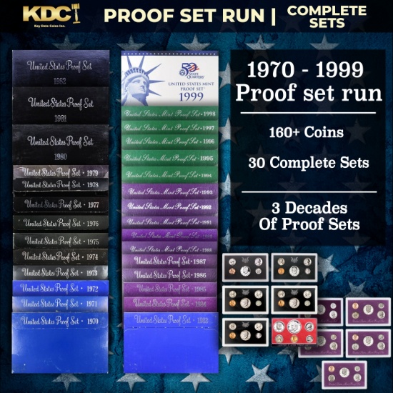 1970-1999 Proof Set Run 164 Coins 30 Complete Sets