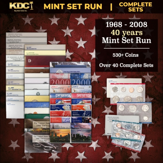 1968-2008 40 Years Mint Set Run - 533 Coins, 41 Complete Sets