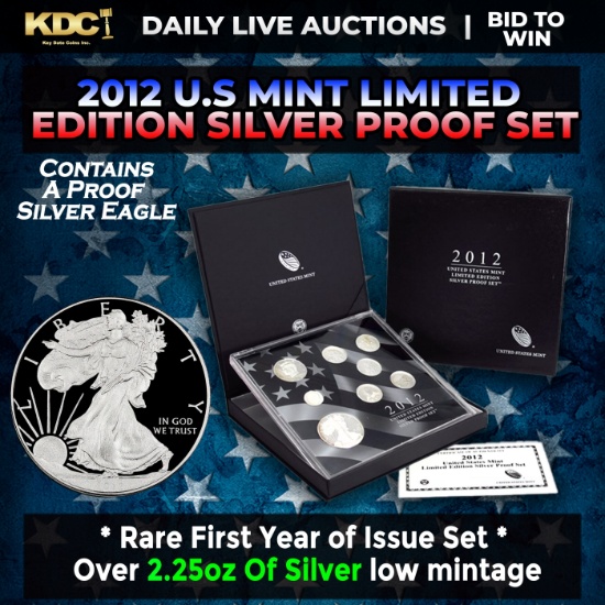 ***RARE First Year Of Issue 2012 United States Mint Limited Edition Silver Proof Set 8 coins, Over 2