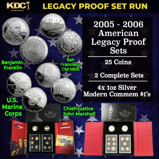 2005-2006 US Mint Legacy Proof Sets - 25 Coins Total, 2 Complete Sets Over 3oz Of Silver