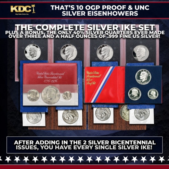 1971-1976 THE COMPLETE SILVER IKE SET Over 3.5 oz Of Pure Silver 14 Coins, 10 Sets