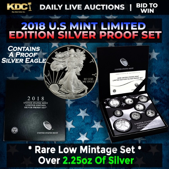 RARE 2018 United States Mint Limited Edition Silver Proof Set 8 coins, Over 2.25oz Of Silver low min