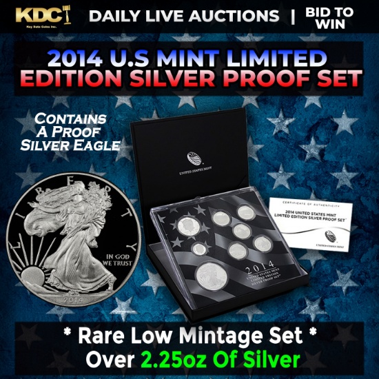 RARE 2014 United States Mint Limited Edition Silver Proof Set 8 coins, Over 2.25oz Of Silver low min