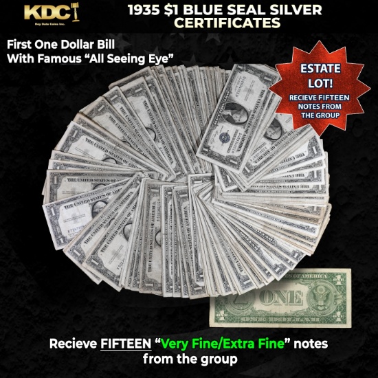 15x 1935 $1 Blue Seal Silver Certificates Grades VF/XF