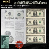 Scarce Uncut Sheet of 4x $1 Federal Reserve Notes In BeP Folder