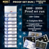 1999-2009 Full Proof Set Run - 127 Coins, 11 Sets Complete 50 State Quarters, Territories Run, & Lif