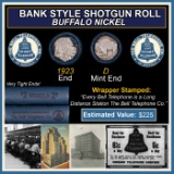Buffalo Nickel Shotgun Roll in Old Bank Style 'Bell Telephone' Wrapper 1923 & D Mint Ends