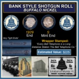 Buffalo Nickel Shotgun Roll in Old Bank Style 'Bell Telephone' Wrapper 1929 & S Mint Ends
