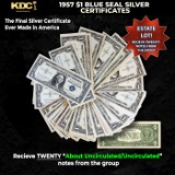 20x 1957 $1 Blue Seal Silver Certificates Grades AU/CU