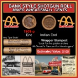 Lincoln Wheat Cent 1c Mixed Roll Orig Brandt McDonalds Wrapper, 1909-p end, Indian other end