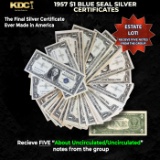 5x 1957 $1 Blue Seal Silver Certificates Grades AU/CU