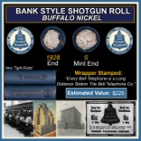 Buffalo Nickel Shotgun Roll in Old Bank Style 'Bell Telephone' Wrapper 1928 & S Mint Ends