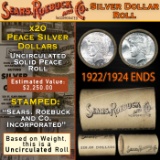 SEARS Silver Peace Dollar $1 Roll UNC 20 Coin 1924/1922 Ends