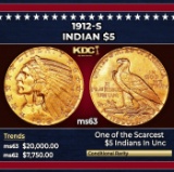 1912-s Gold Indian Half Eagle $5 ms63 USCG