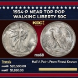 1934-p Walking Liberty Half Dollar Near Top Pop 50c ms68 SEGS