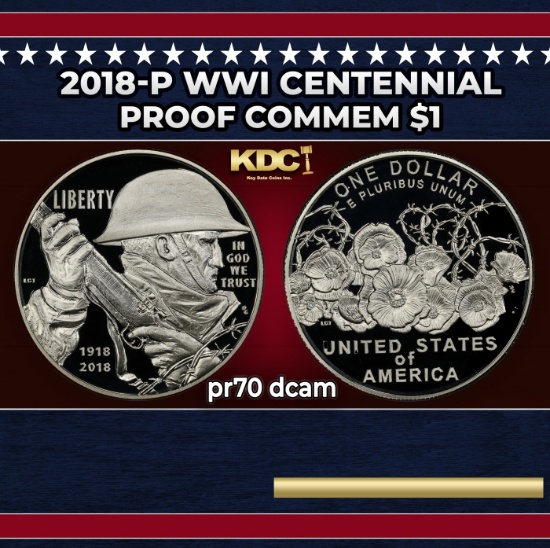 2018-p WWI Centennial Proof Modern Commem Dollar $1 pr70 dcam SEGS