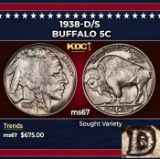 1938-d/s Buffalo Nickel 5c ms67 SEGS