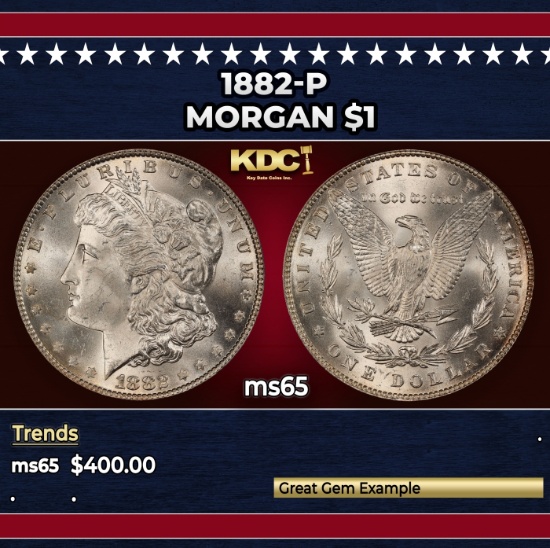 1882-p Morgan Dollar $1 Grades ms65