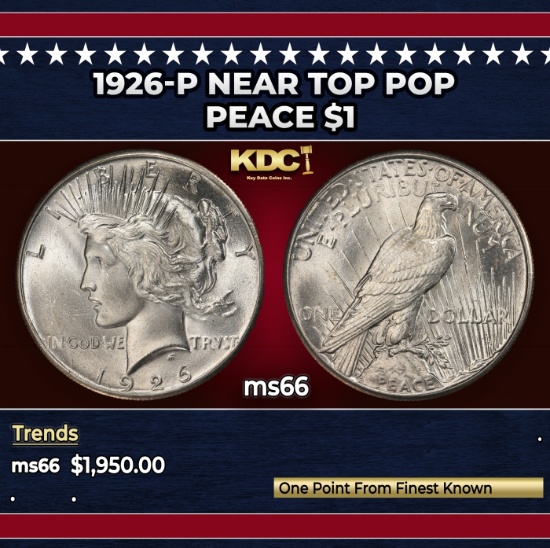 1926-p Peace Dollar Near Top Pop $1 ms66 SEGS