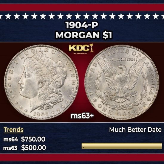 1904-p Morgan Dollar $1 Grades ms63+