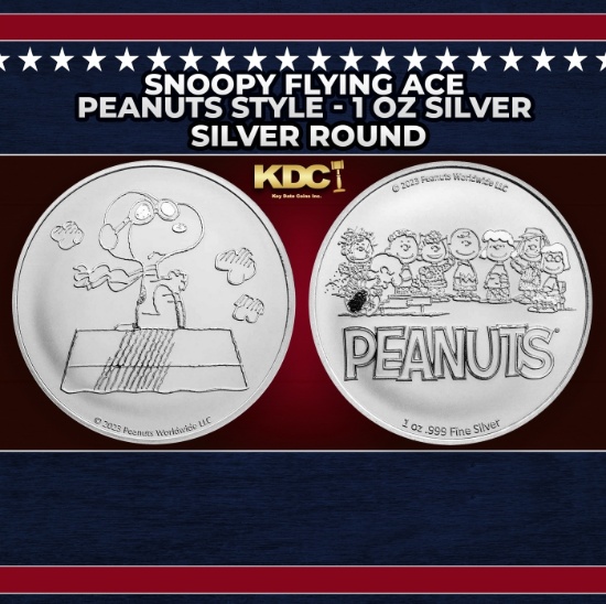 Snoopy Flying Ace Peanuts Style - 1 oz Silver Round Round